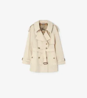 Short Tropical Gabardine Fitzrovia Trench Coat in Stone beige