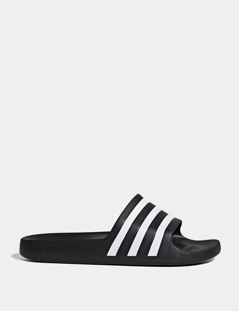Adilette Aqua Striped Sliders Black
