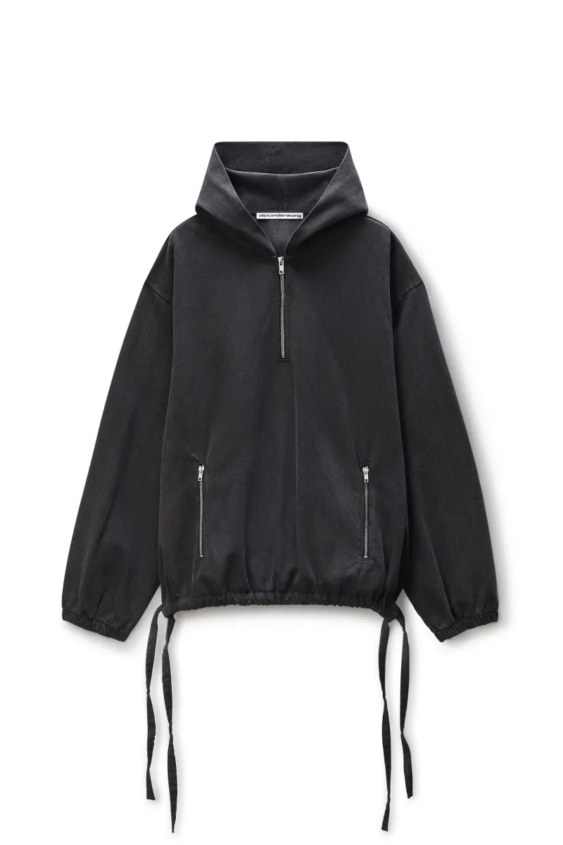 Grey Half-Zip Cotton Hoodie