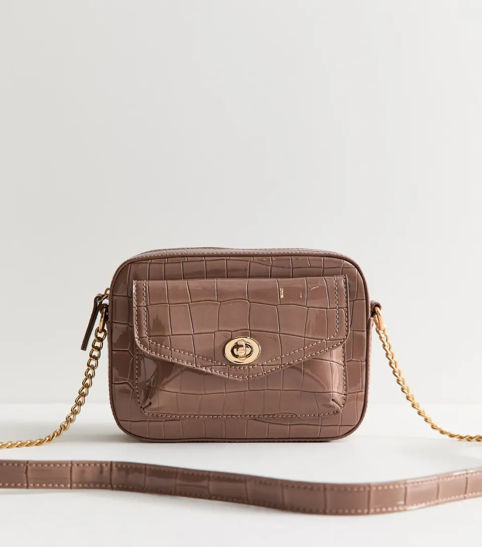 Mink Faux Leather Croc Embossed Crossbody Bag Vegan