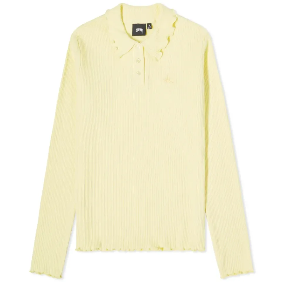 Lettuce Collar Long Sleeve Polo Top