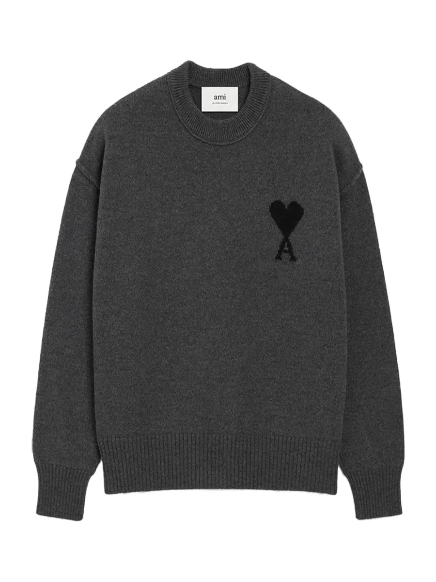 AMI Wool Crewneck Sweater Grey/Black