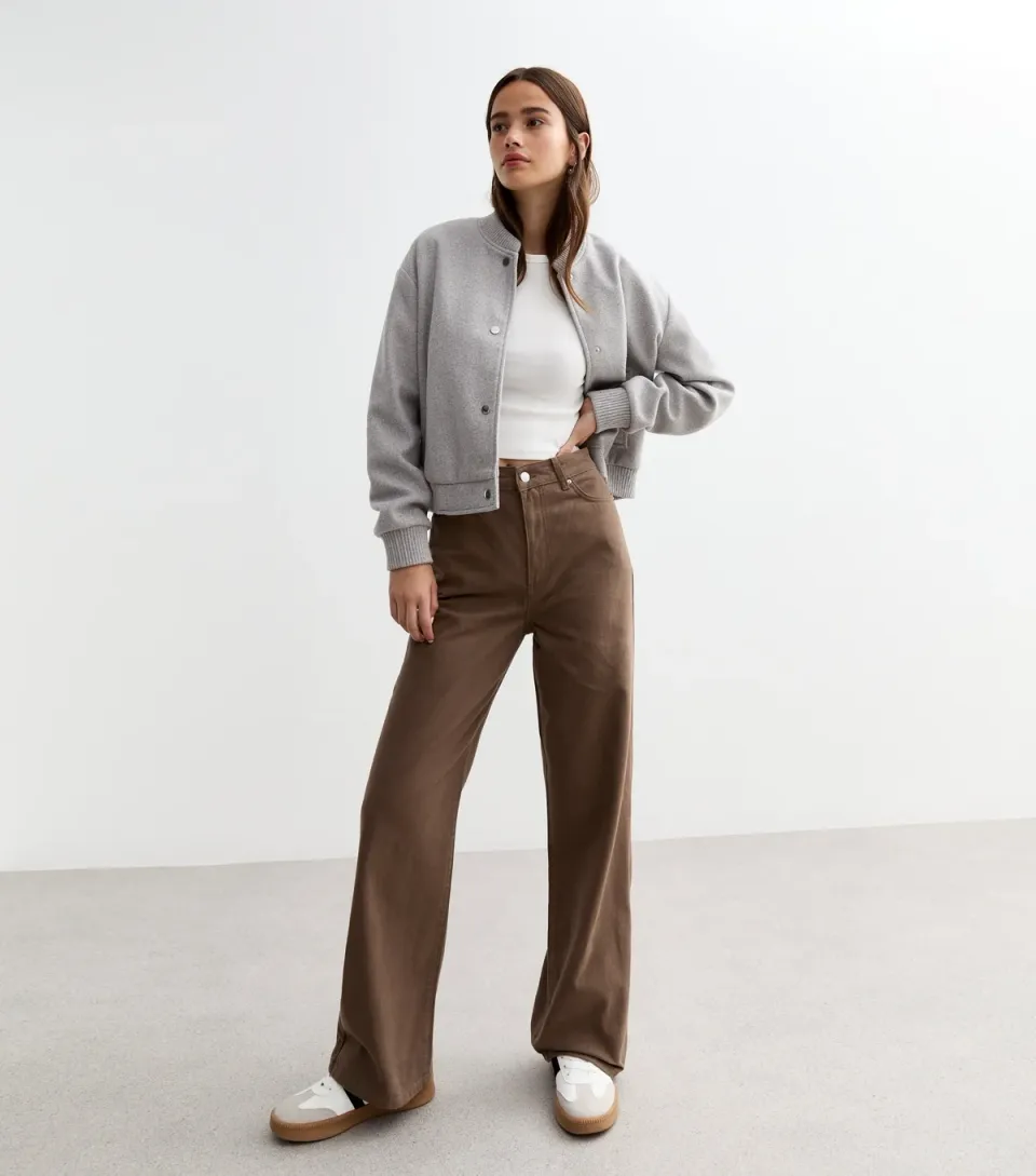 Women's Washed Grey Adalae High-Waist Wide Leg Jeans