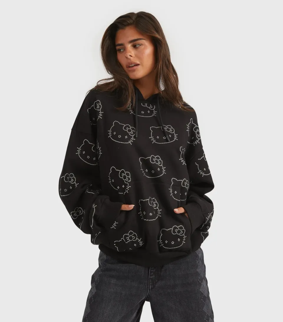 Women's Black Diamante Hello Kitty Hoodie