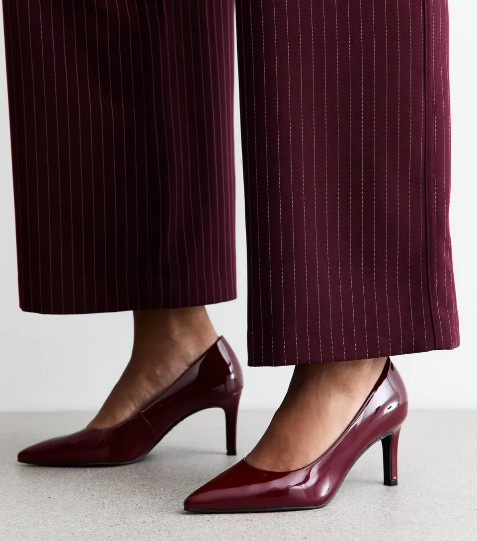 Women's Dark Burgundy Faux Patent Leather Heeled Court Shoes Vegan
