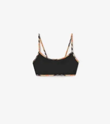 Check Trim Bikini Top in Black - Women, Wool