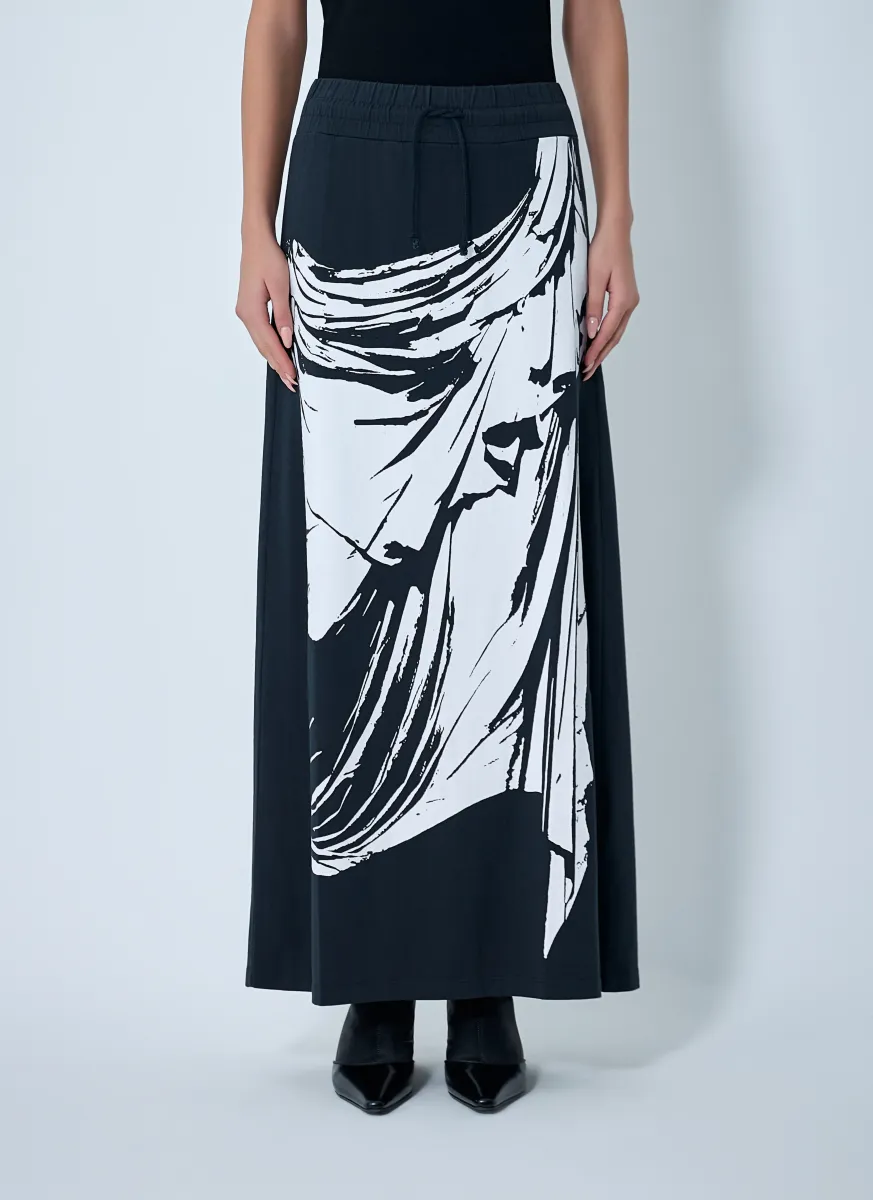 Printed Jersey Maxi Skirt