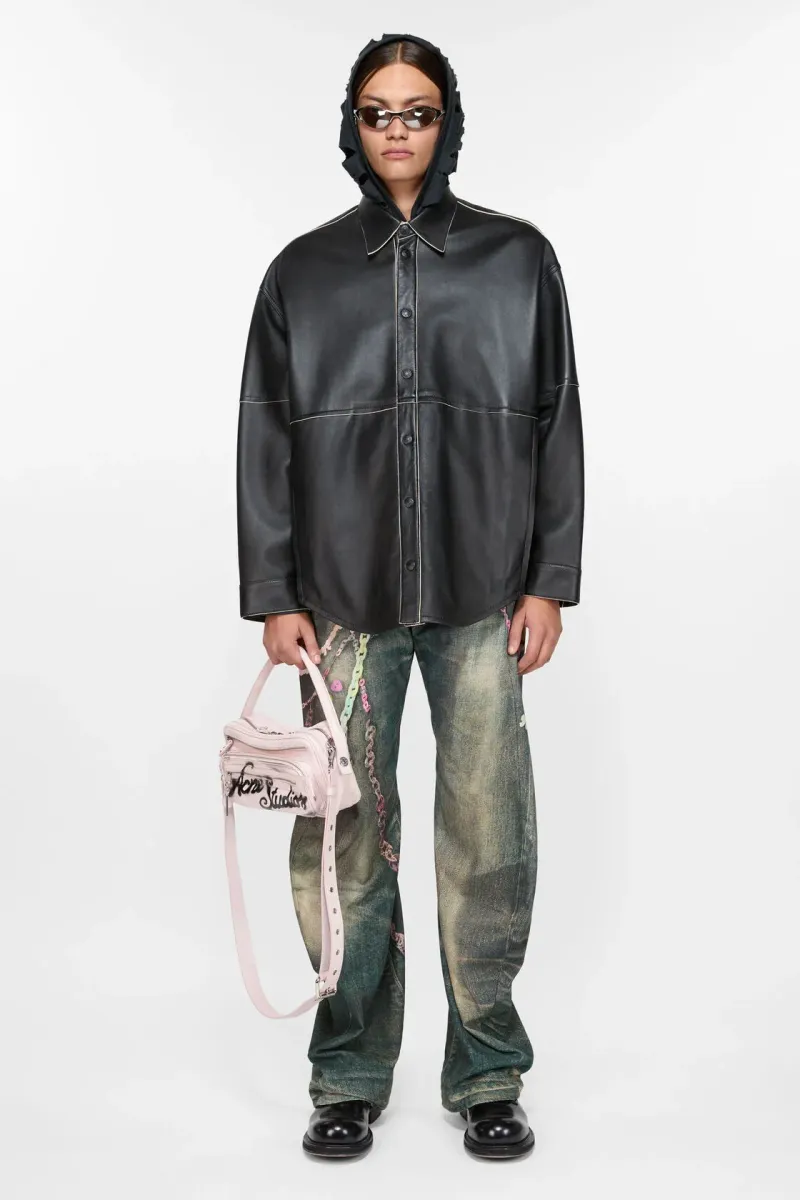 Leather shirt jacket