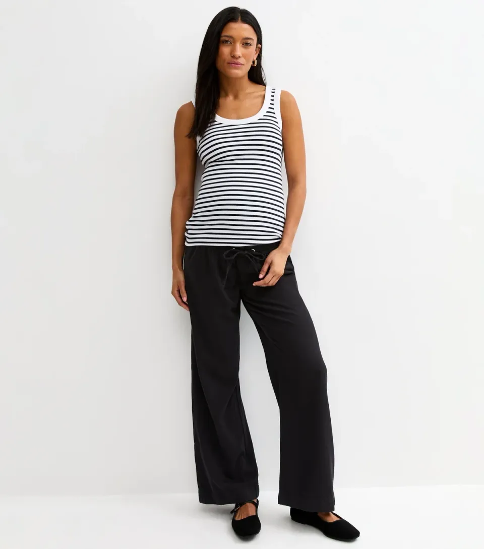Women's Maternity Black Over Bump Wide Leg Trousers