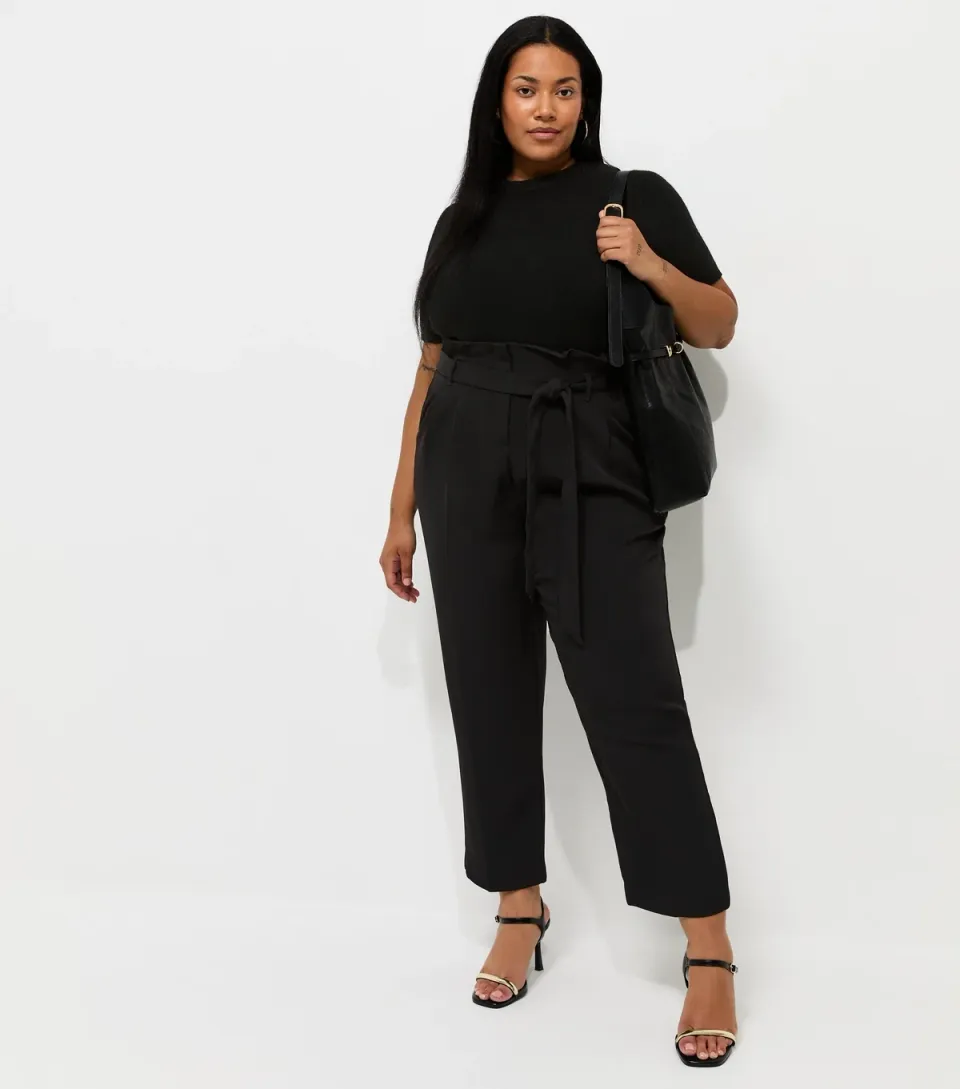 Women's Plus Size Black Paperbag Waist Trousers Curves
