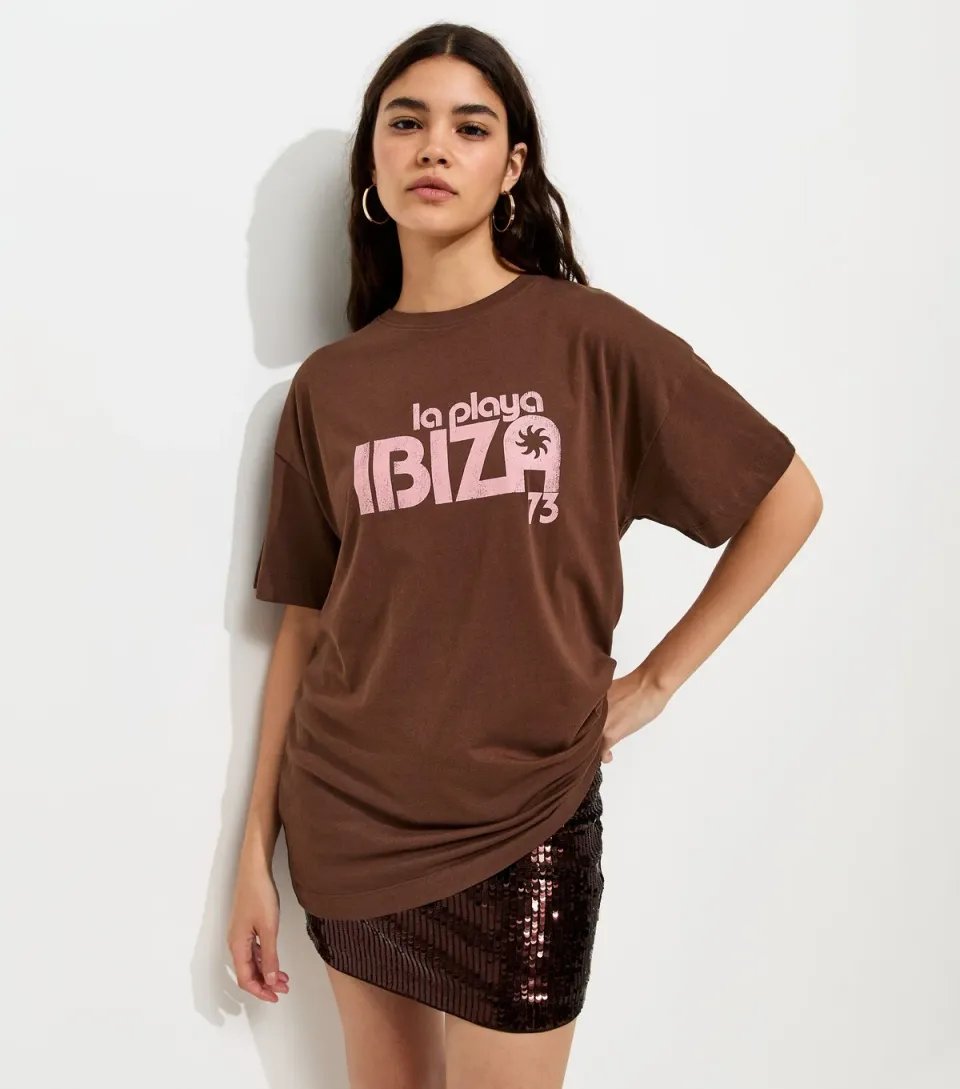 Women's Dark Brown Ibiza Oversized T-Shirt