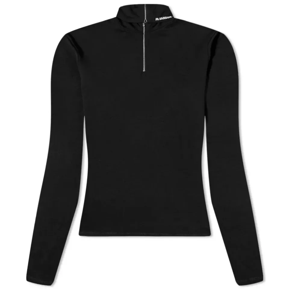 Plus Long Sleeve High Neck Zip Logo Top