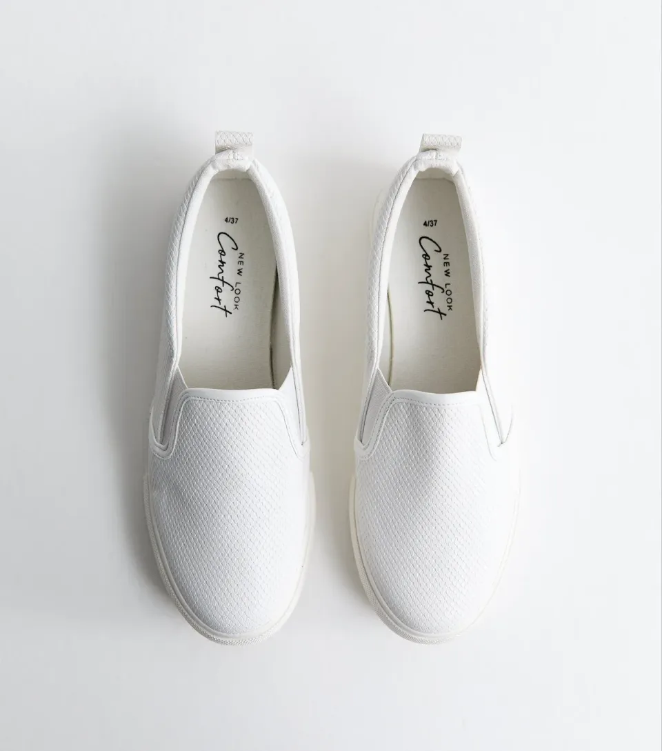 Women's White Faux Leather Slip On Trainers Vegan