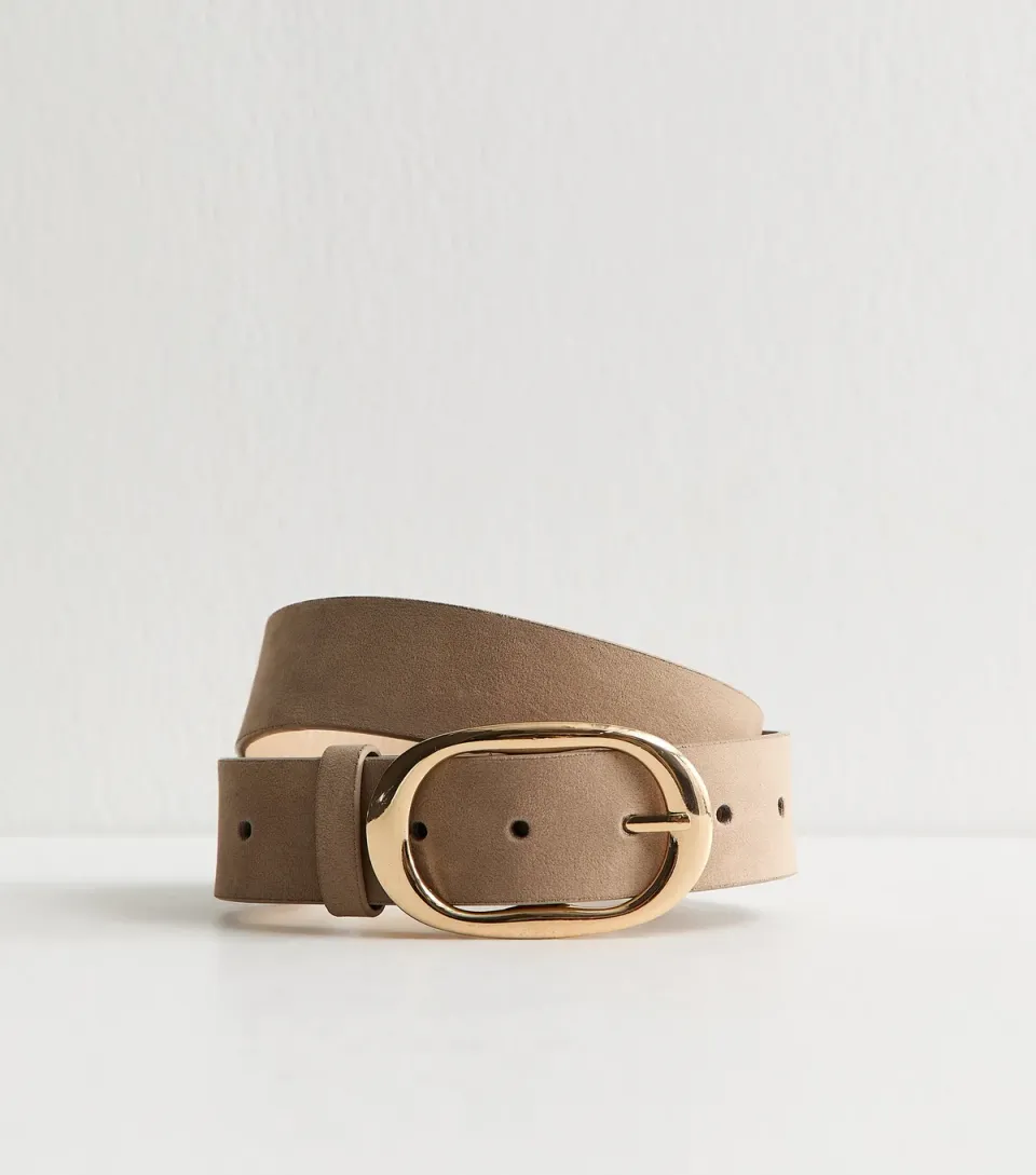 Mink Faux Suede Oval Buckle Belt