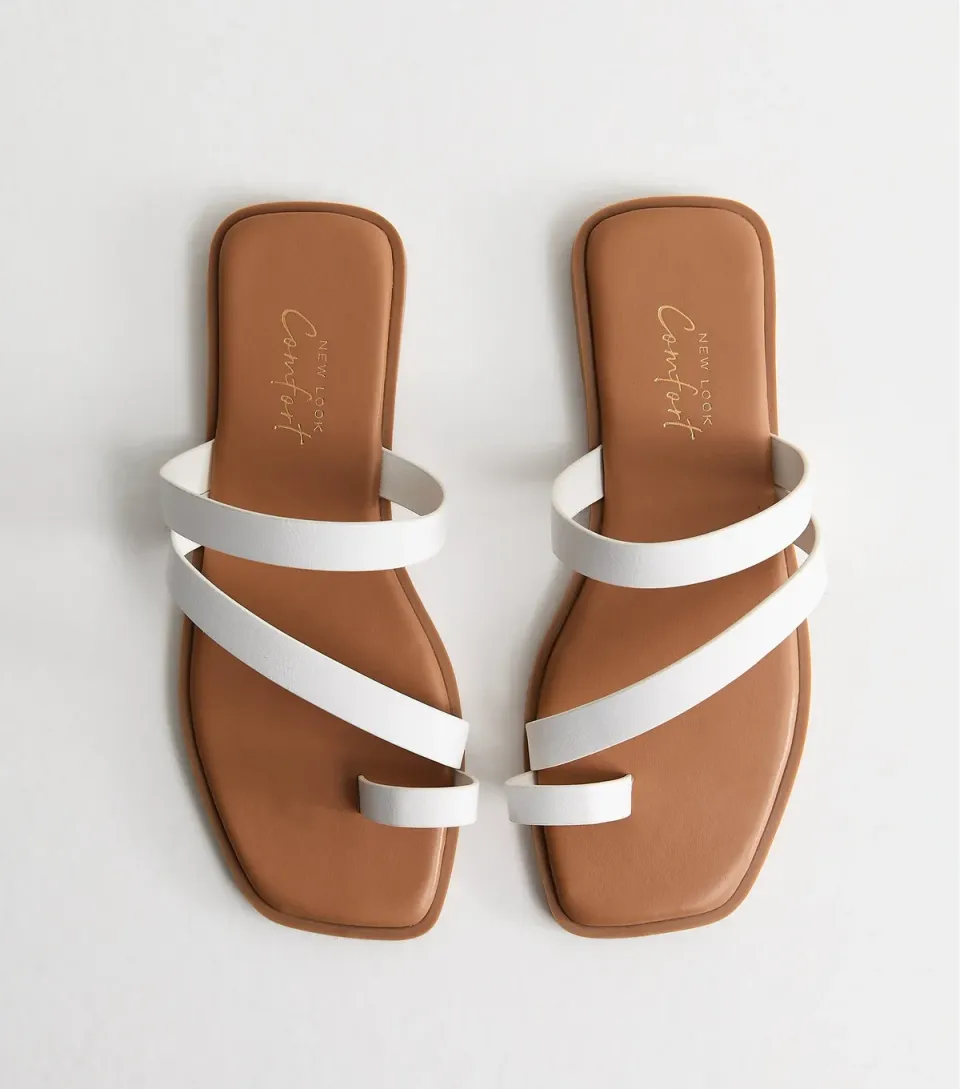 Women's White Faux Leather Multi Strap Toe Post Sandals Vegan