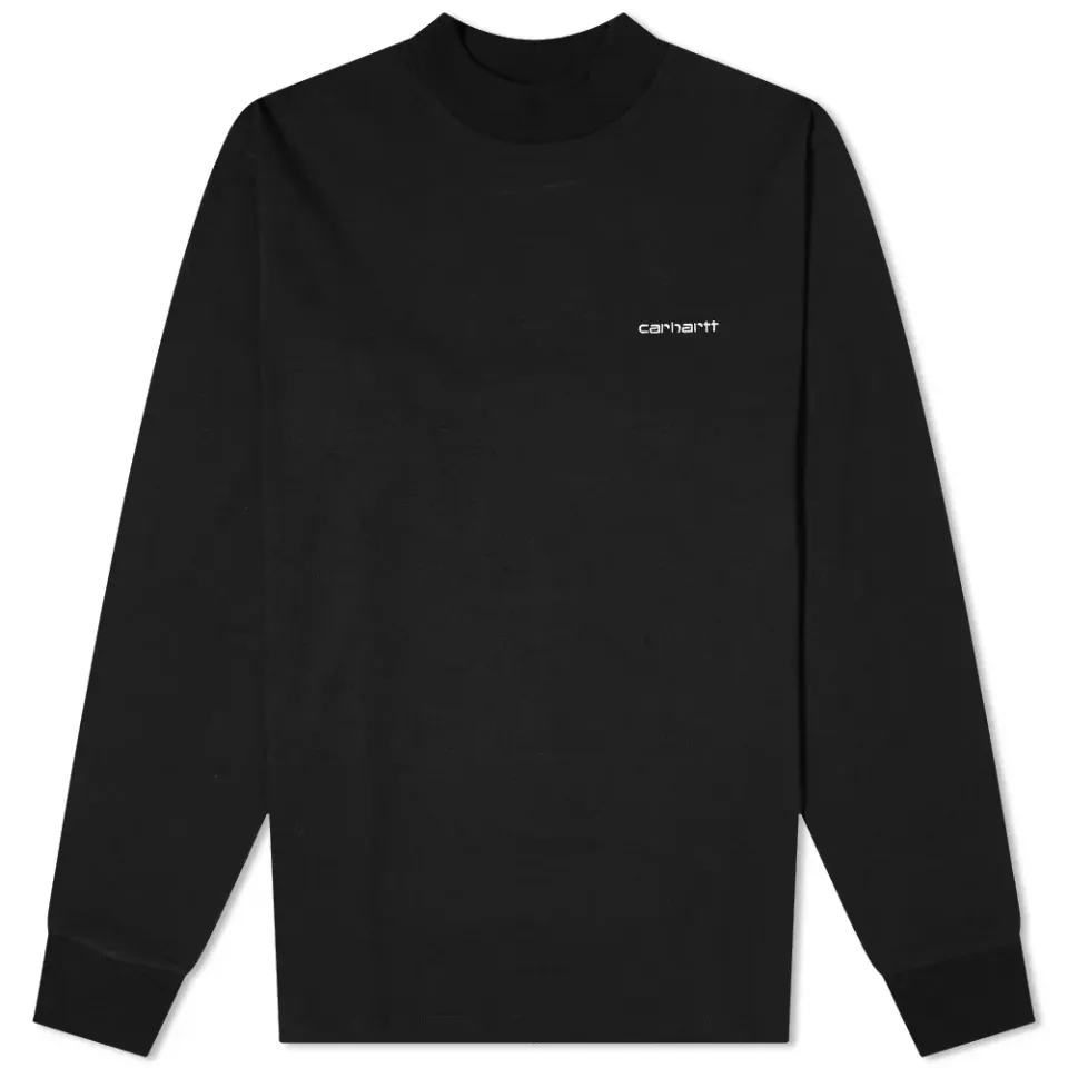 Long Sleeve Mock Neck Script Embroidery T-Shirt