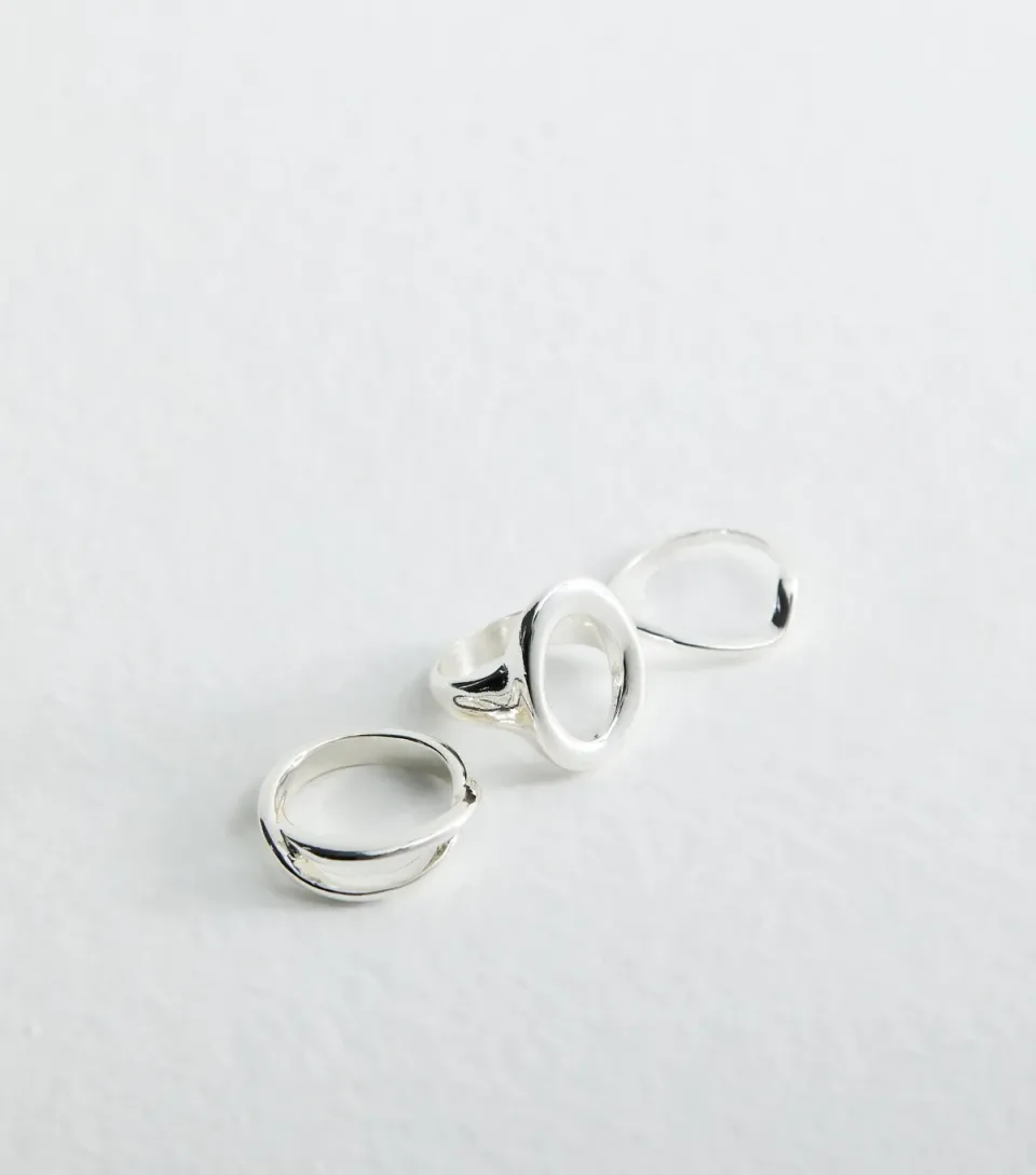 Pack Of 3 Silver Tone Oval Sleek Rings