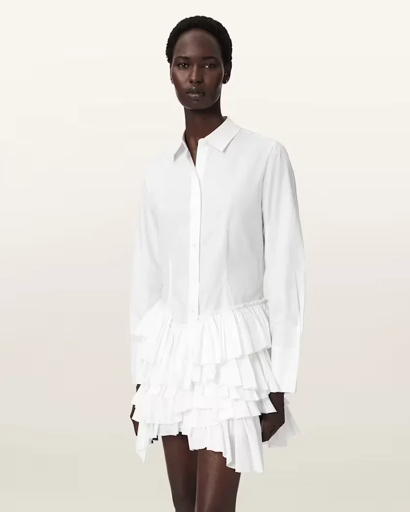 Kristi Ruffle Cotton Shirt Dress