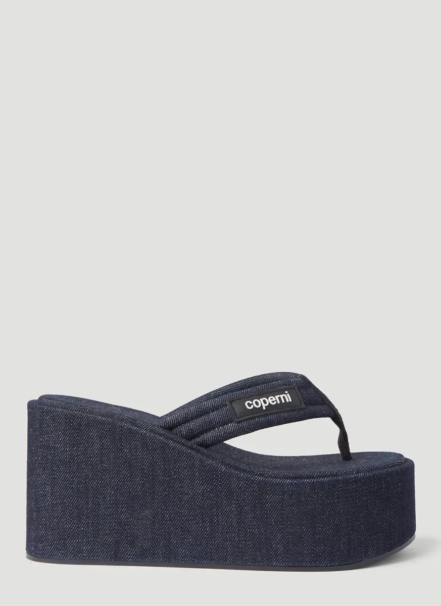 Denim Wedge Flip Flop Platforms