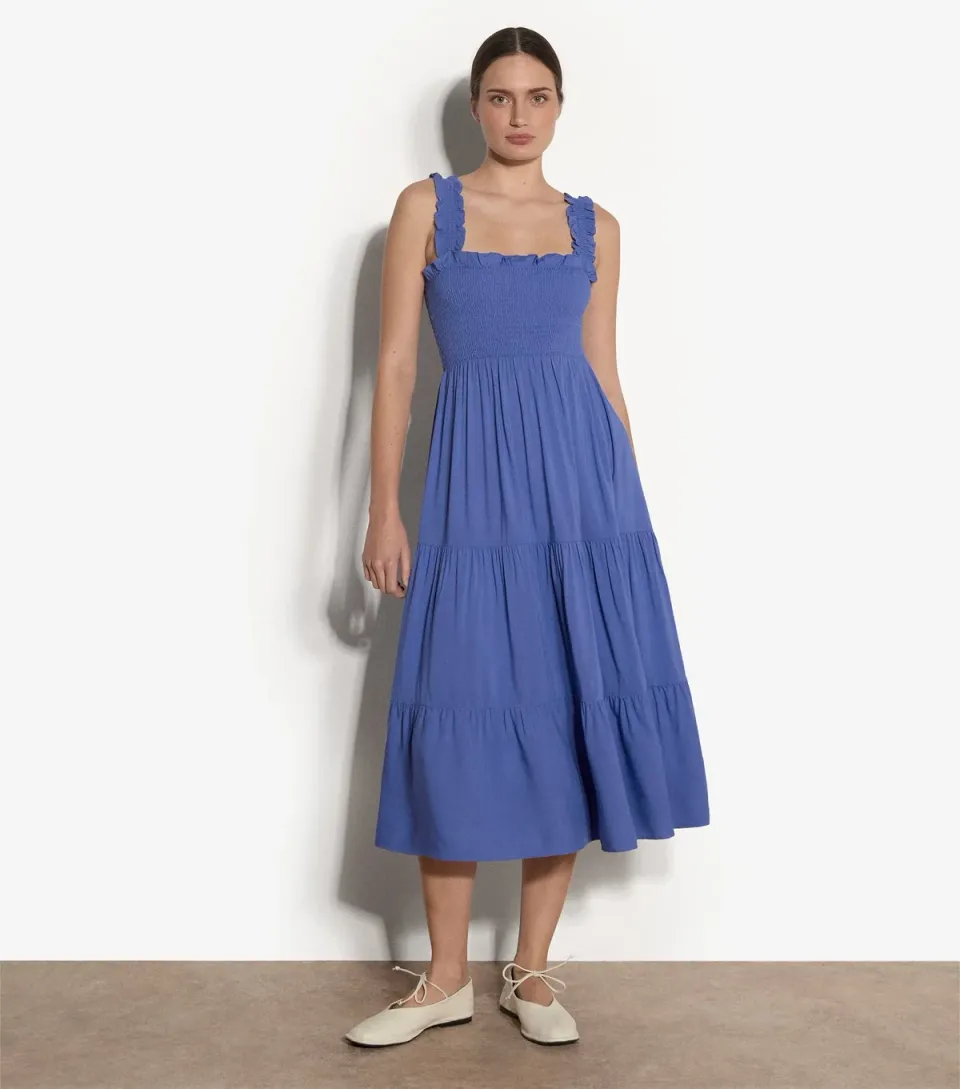 Women's Bright Purple Tiered Smock Midi Dress