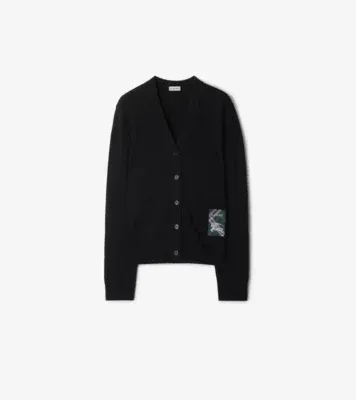 Check Label Wool Cardigan in Black