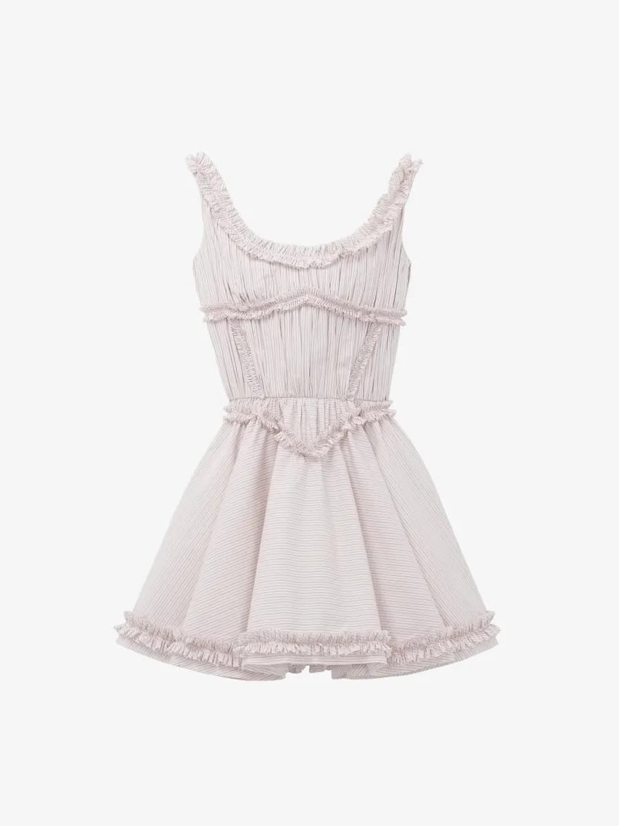 Pleated Ruffle Pinstripe Mini Dress