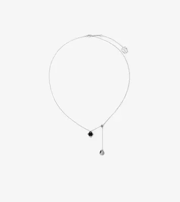 Onyx Shield Pendant Necklace in Silver/black/clear