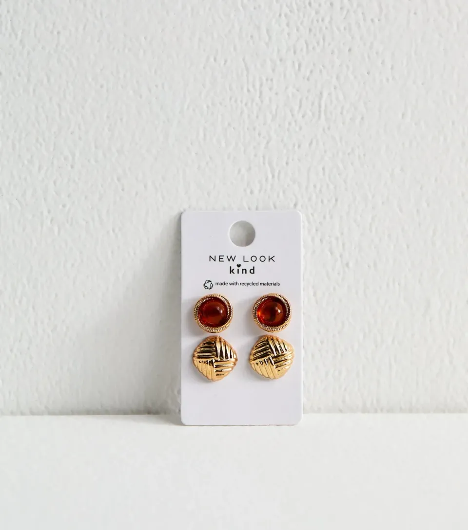 Gold Tone Pack Of 2 Tortoise Resin Circle Earrings