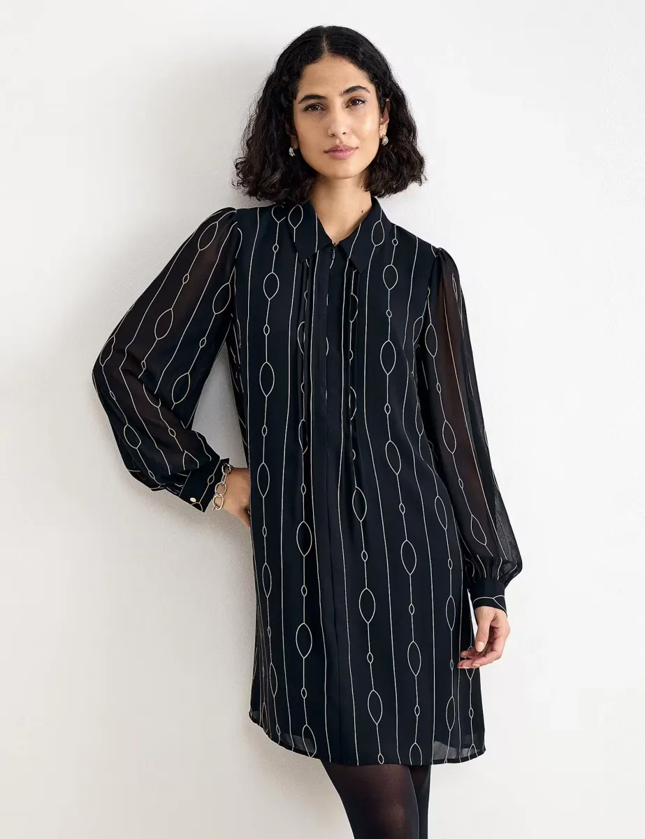 Geometric Mini Skater Dress Black Mix