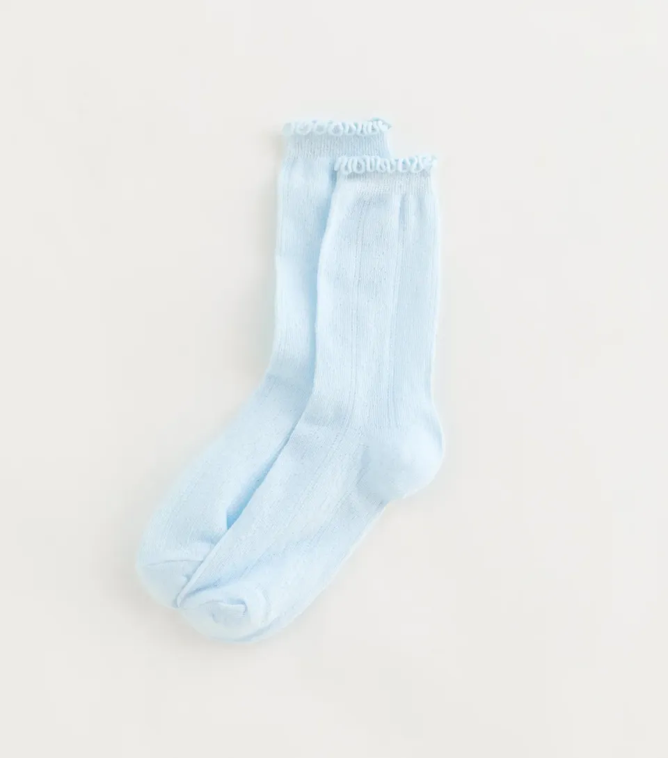 Blue Frill Top Pointelle Ankle Socks