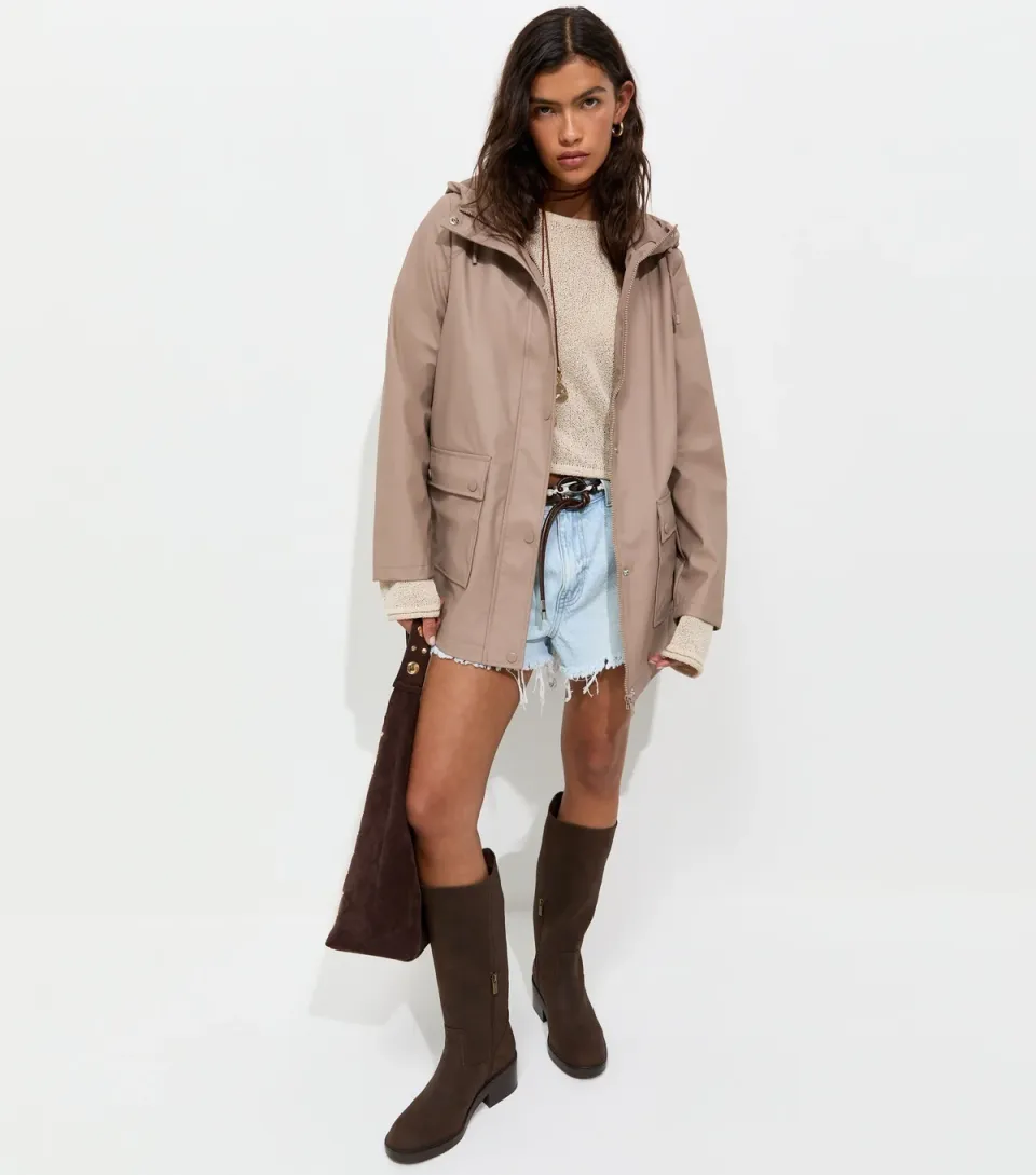 Women's Mink Water Resistant Drawstring Hood Rain Anorak