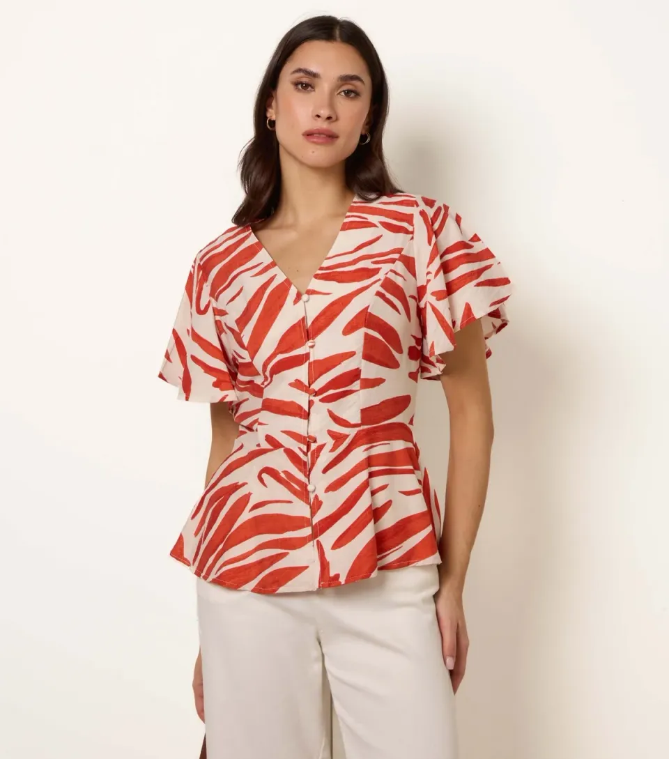 Women's Orange Brushstroke Peplum Top