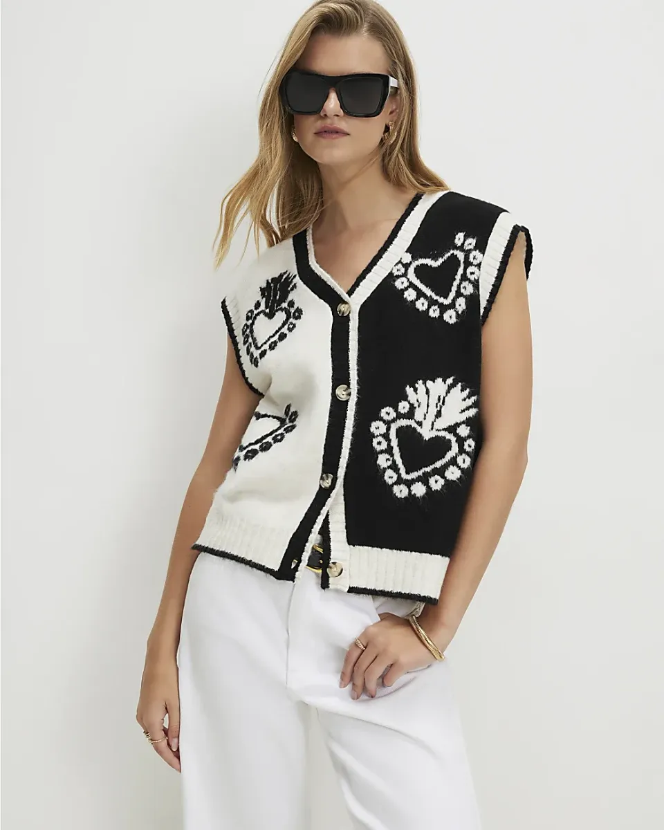 Monochrome Knitted Heart Waistcoat