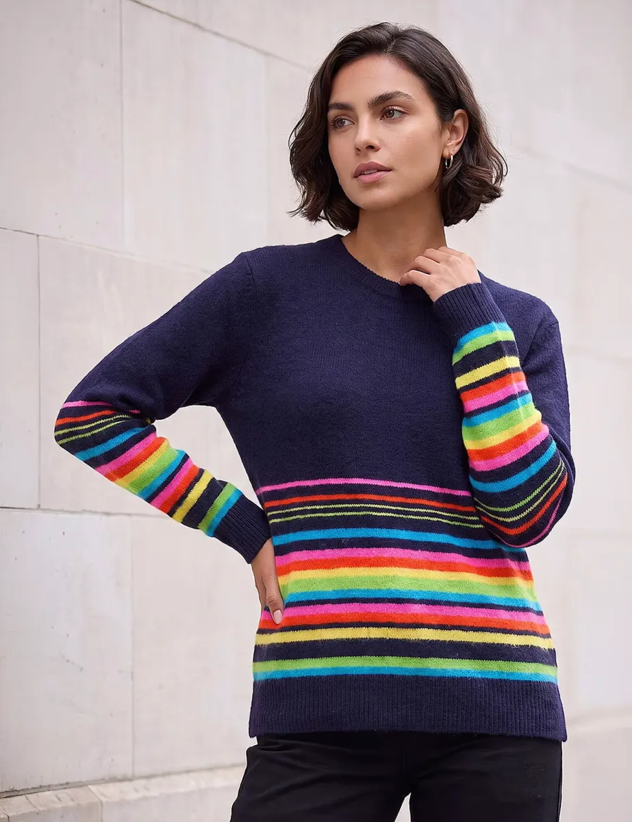Striped Crew Neck Jumper and Scarf Set
