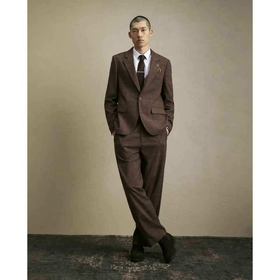 Wide Leg Check Suit Trousers