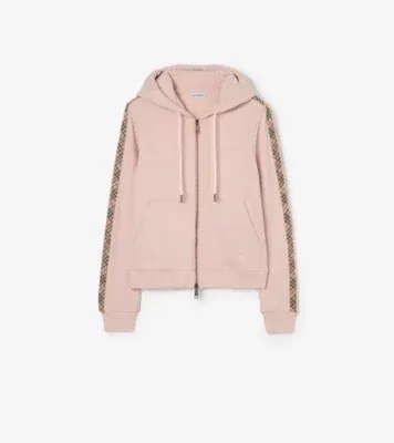 Check Trim Cotton Zip Hoodie in Bouquet pink
