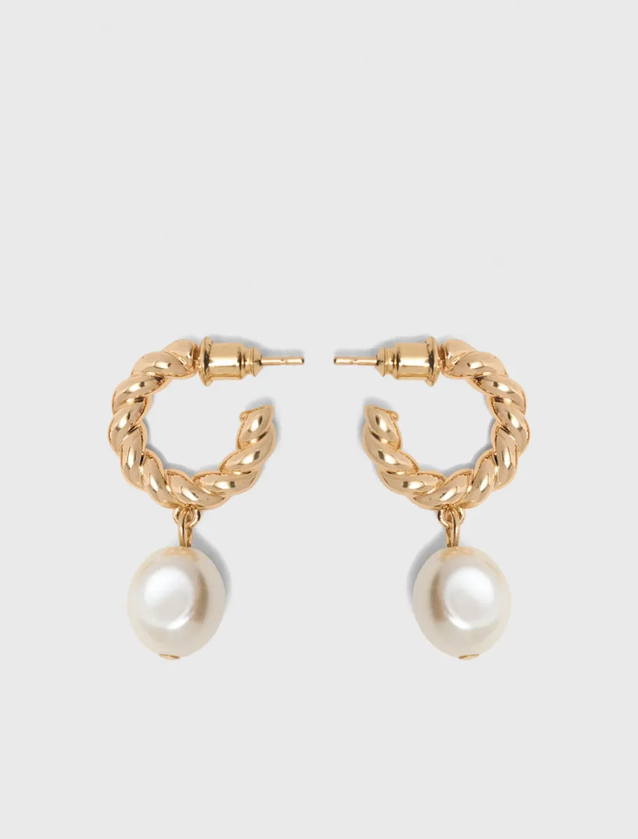 Twisted bead hoop earrings