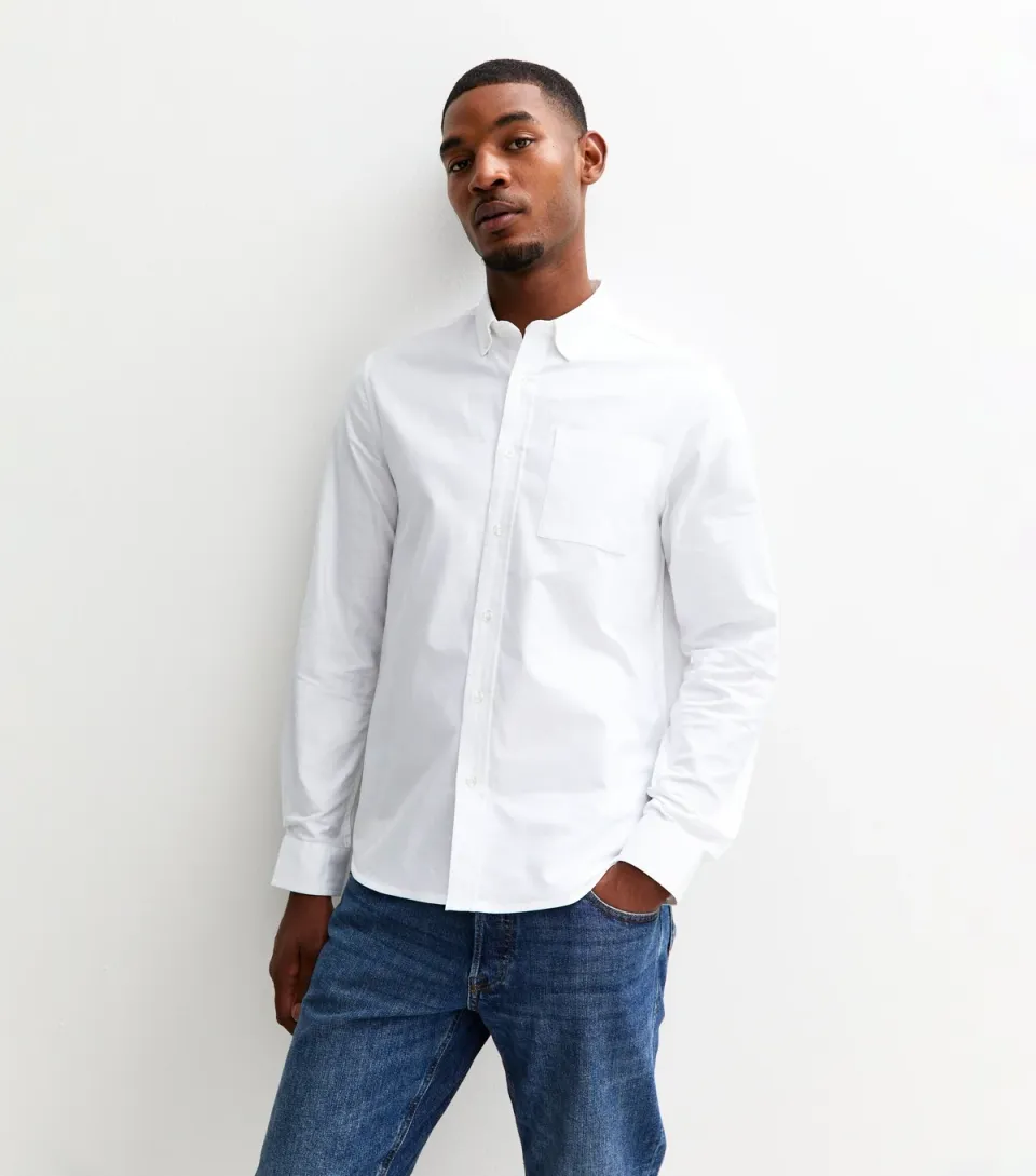 Men's White Regular Fit Long Sleeve Oxford Shirt