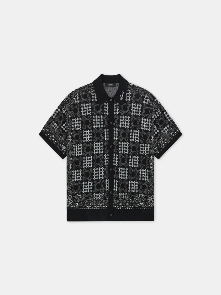 MA QUAD CHECK MESH KNIT SHIRT - Black