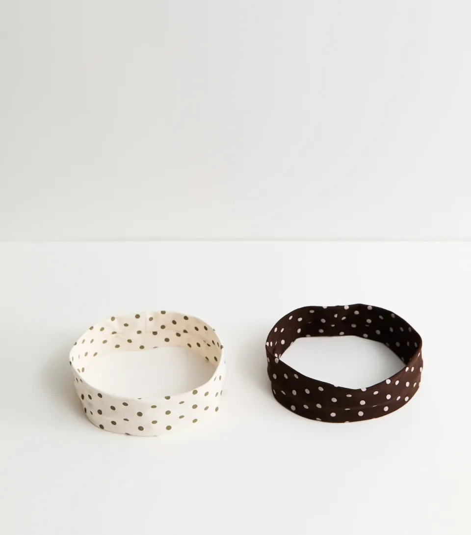 Pack of 2 Brown Stretchy Polka Dot Headbands