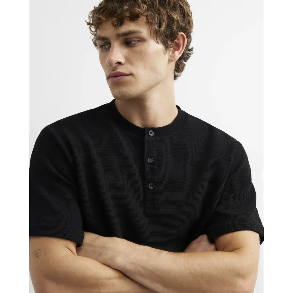 Regular Fit Cotton Henley Neck T-Shirt