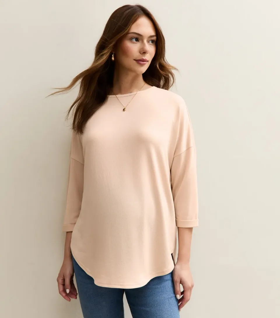 Women's Maternity Cream Cropped Sleeve Top