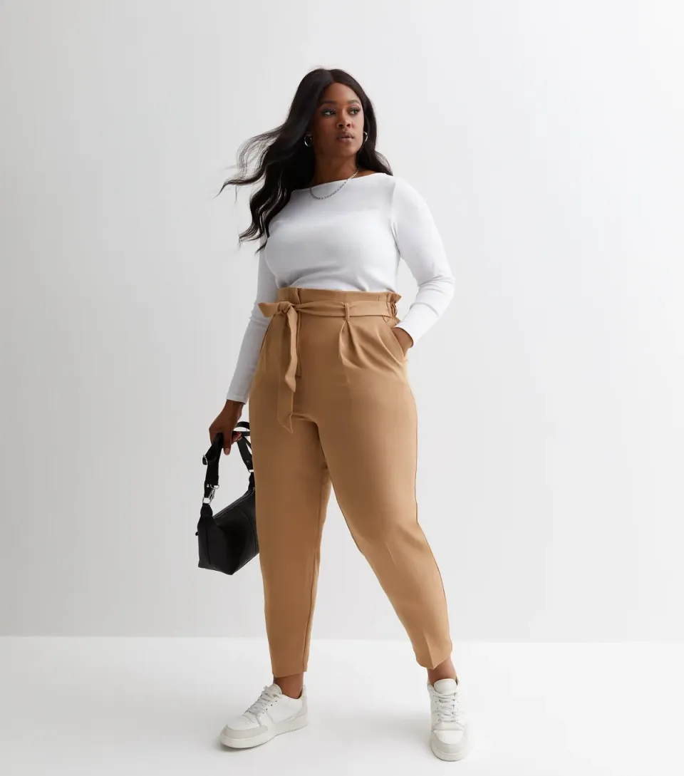 Women's Plus Size Camel Belted Trousers Curves