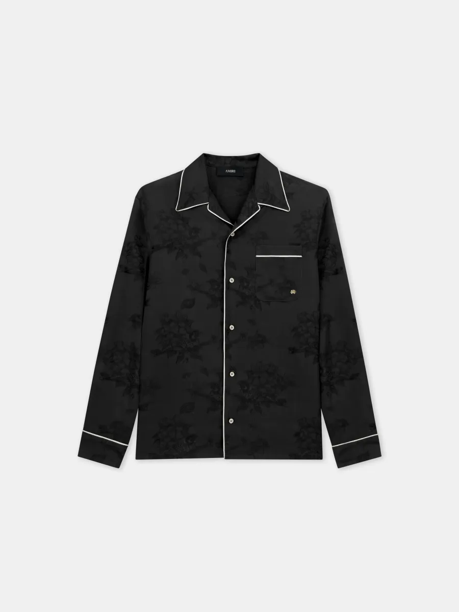FLORAL JACQUARD PAJAMA SHIRT - Black