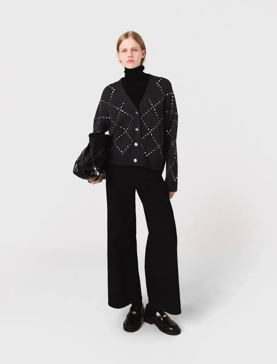 Rhinestone check cardigan