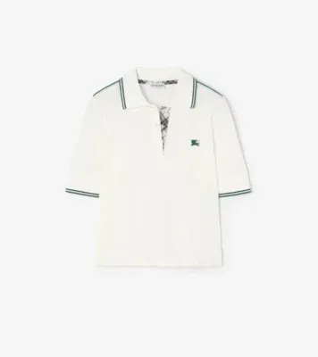 Cropped Cotton Tennis Polo Shirt in Chalk white