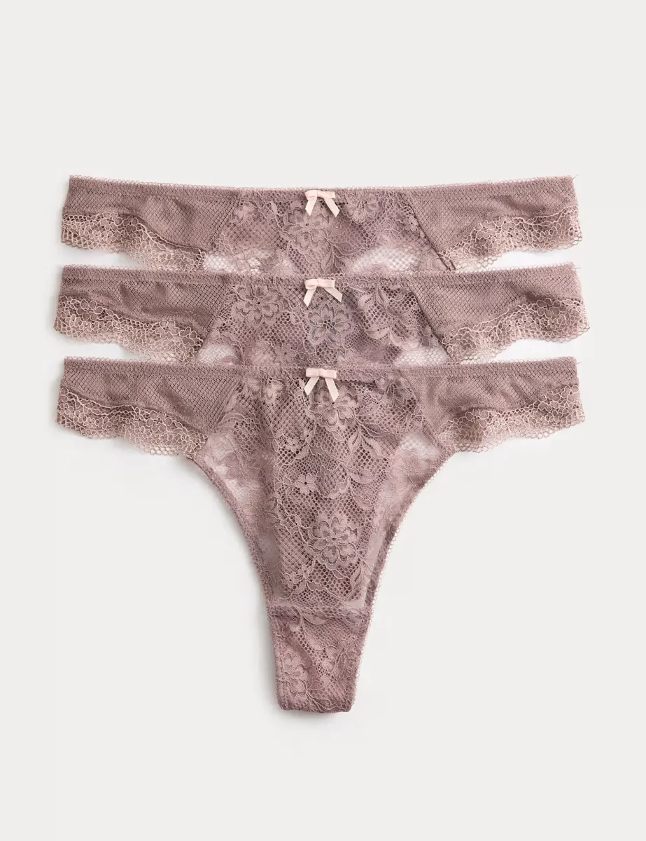 3pk Jasmine Lace Thongs Praline