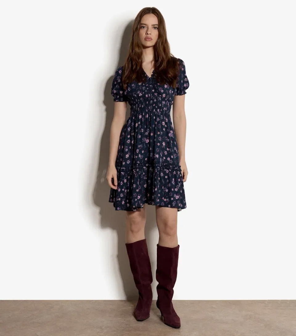 Women's Navy Tiny Flower Print Smock Dress