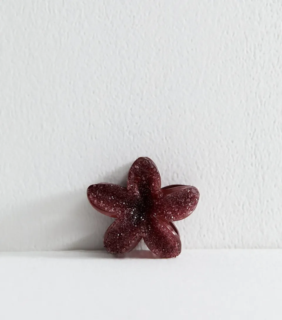 Brown Gem Embellished Tropical Flower Hair Claw Clip