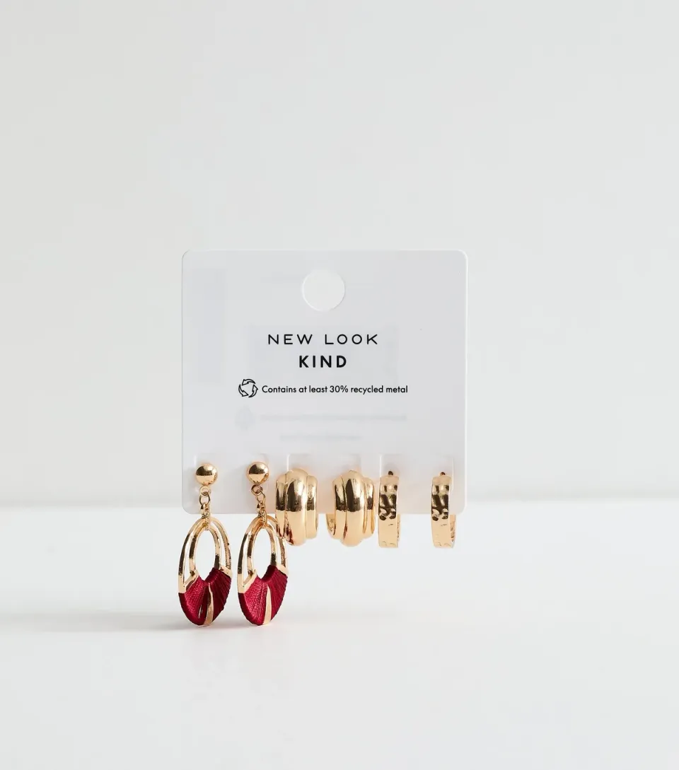 Pack Of 3 Gold Tone Chunky Curve Hoop Earrings